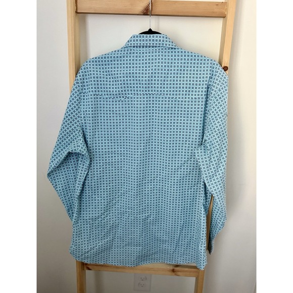 WRANGLER WRANCHER SHIRT AQUA BLUE GEOMETRIC PEARL SNAP MENS Large (B4) - Picture 2 of 8